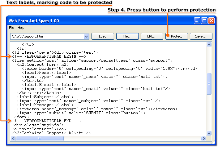 Protecting marked up HTML code