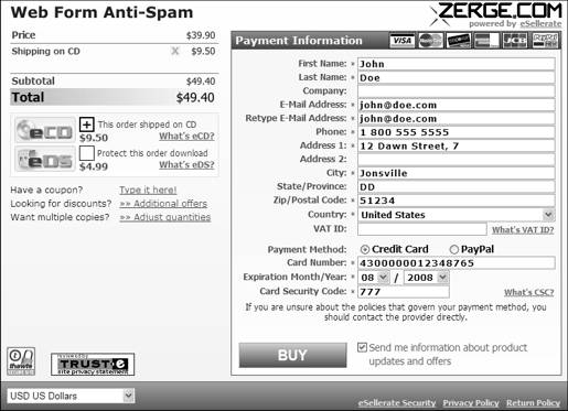 Web Form Anti-Spam order form