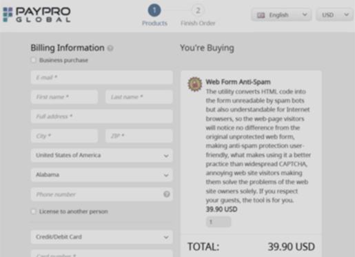 Web Form Anti-Spam order form